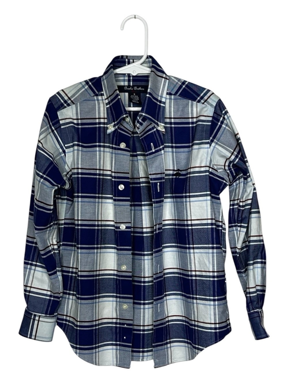 Brooks Brothers Fleece Boys Blue Plaid Button-Up Shirt Size Small